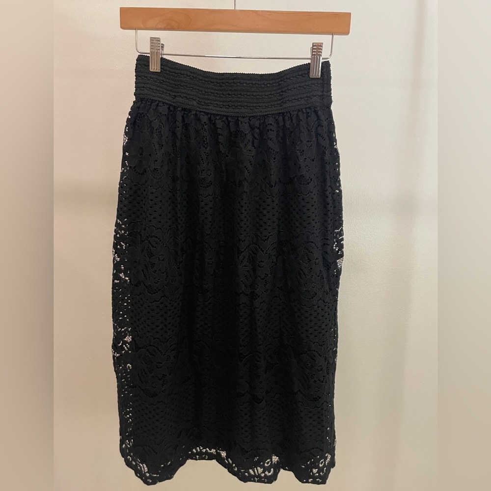 Ultra‎ Pink Black Lace A-Line Midi Skirt Lined Elastic Waist Goth Whimsigoth M